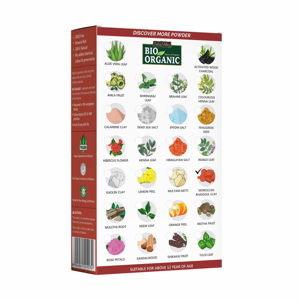 INDUS VALLEY Bio Organic 100% Natural Moroccan Rhassoul Clay Powder For Acne, Blemishes, Pores, Black Heads, Skin Whitening, Face Pack, Skin Care Mask & Hair Care - 250g