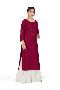 Fashion Dream Women Viscose Rayon Sequence Embroidered Straight Kurti