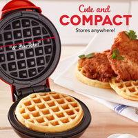 DASH Mini Maker for Individual Waffles, Hash Browns, Keto Chaffles with Easy to Clean, Non-Stick Surfaces, 4 Inch, Red Waffle Maker