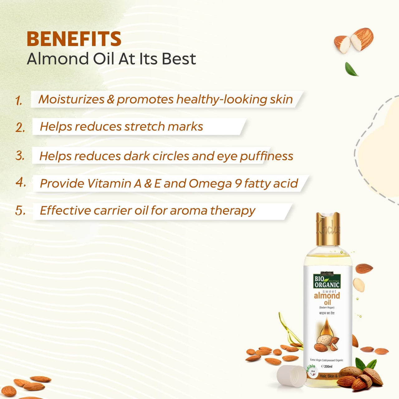 INDUS VALLEY Pure Natural & Organic Roghen Badam Sweet Almond Oil for Body,Hair & Skin (No Mineral Oil & Sulphate) - (200ml)