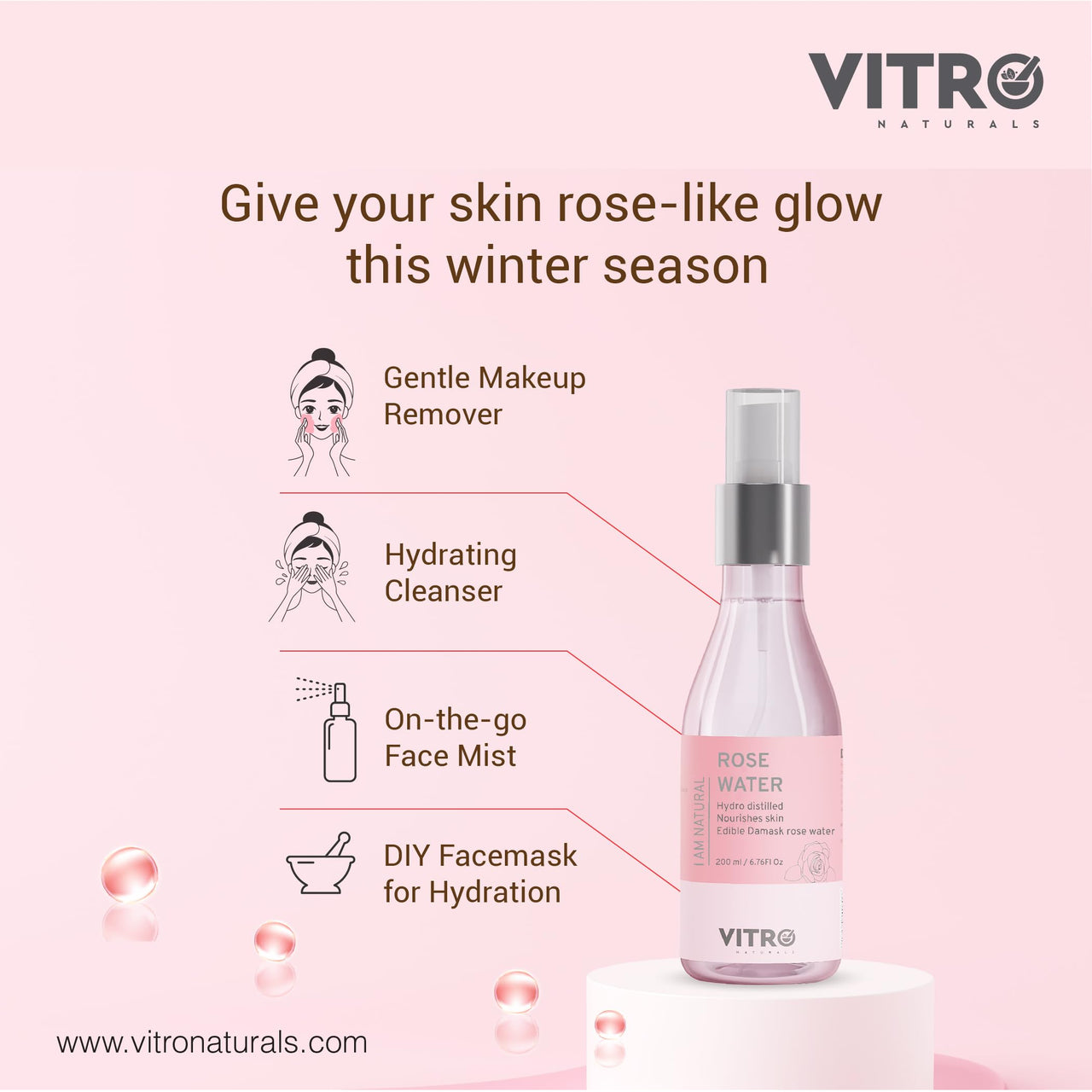 Vitro Rose Water spray for face Value Pack 2x200ml
