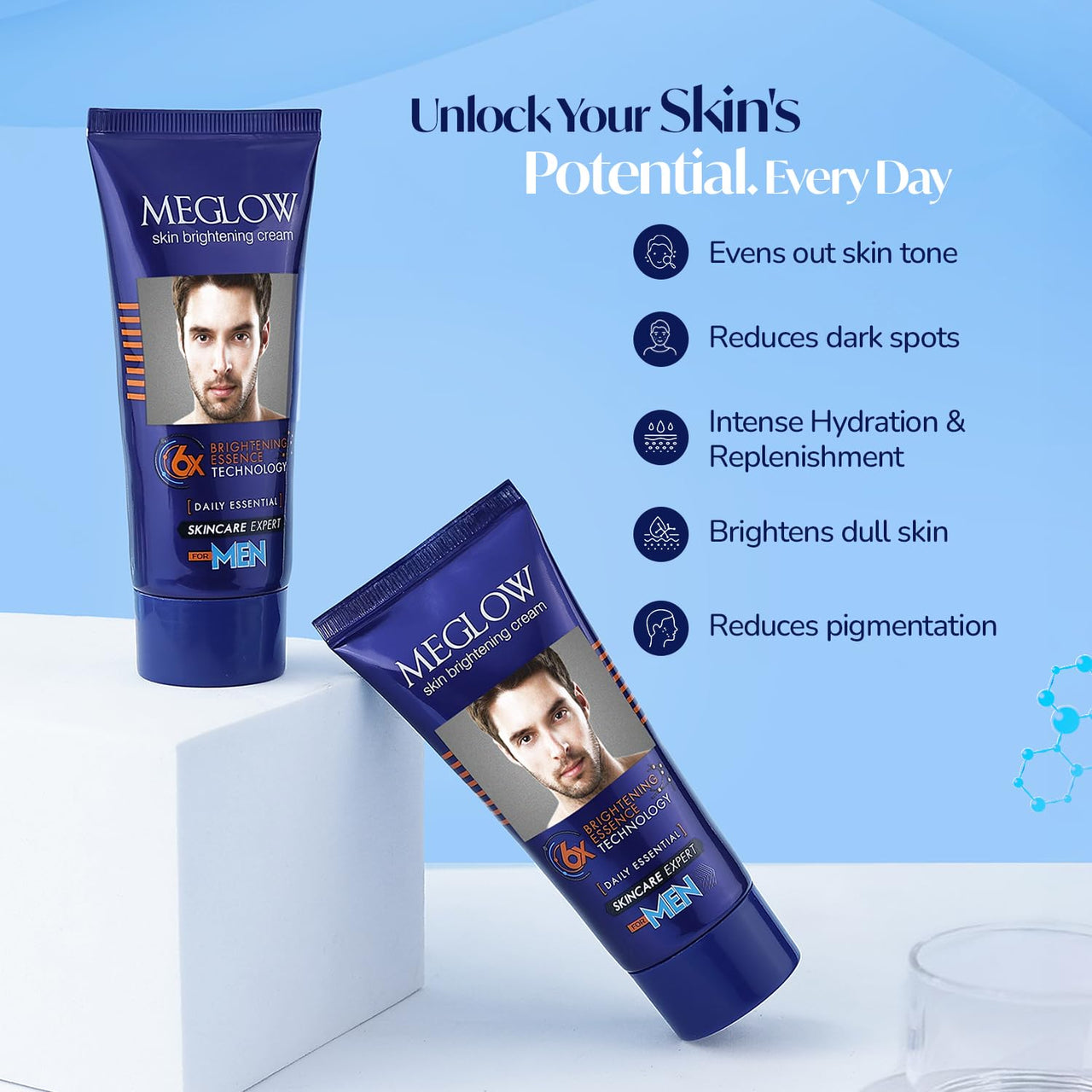 Meglow | Skin Brightening & Whitening Cream For Men | Face Cream For Glowing Skin with Vitamin E | Reduces Dark Spots, Prevents Pigmentation | Pack of 3 (30g each)