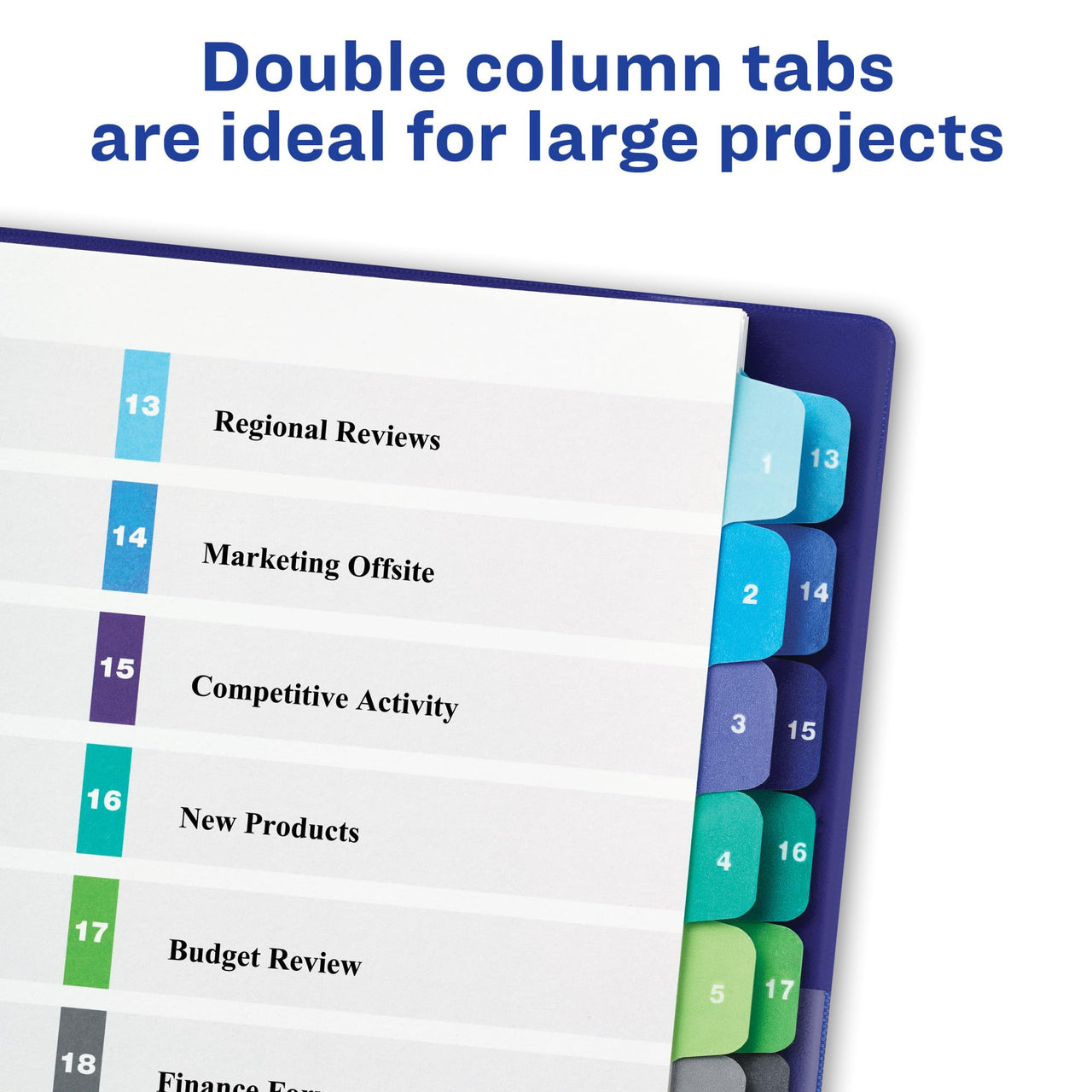 Avery Double Column 24 Tab Dividers for 3 Ring Binders, Customizable Table of Contents, Multicolor Tabs, 1 Set (11321)