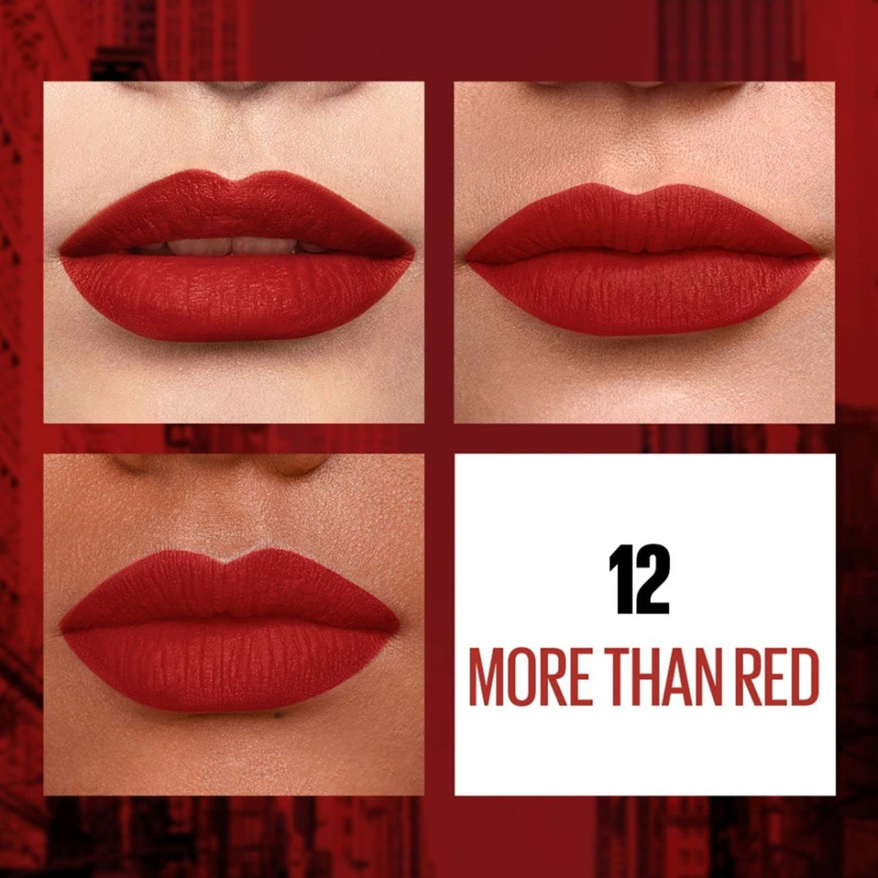 Maybelline New York Lipstick, Matte Finish, Non-Sticky and Non-Drying, Sensational Liquid Matte,12 More than Red, 7ml