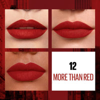 Maybelline New York Lipstick, Matte Finish, Non-Sticky and Non-Drying, Sensational Liquid Matte,12 More than Red, 7ml