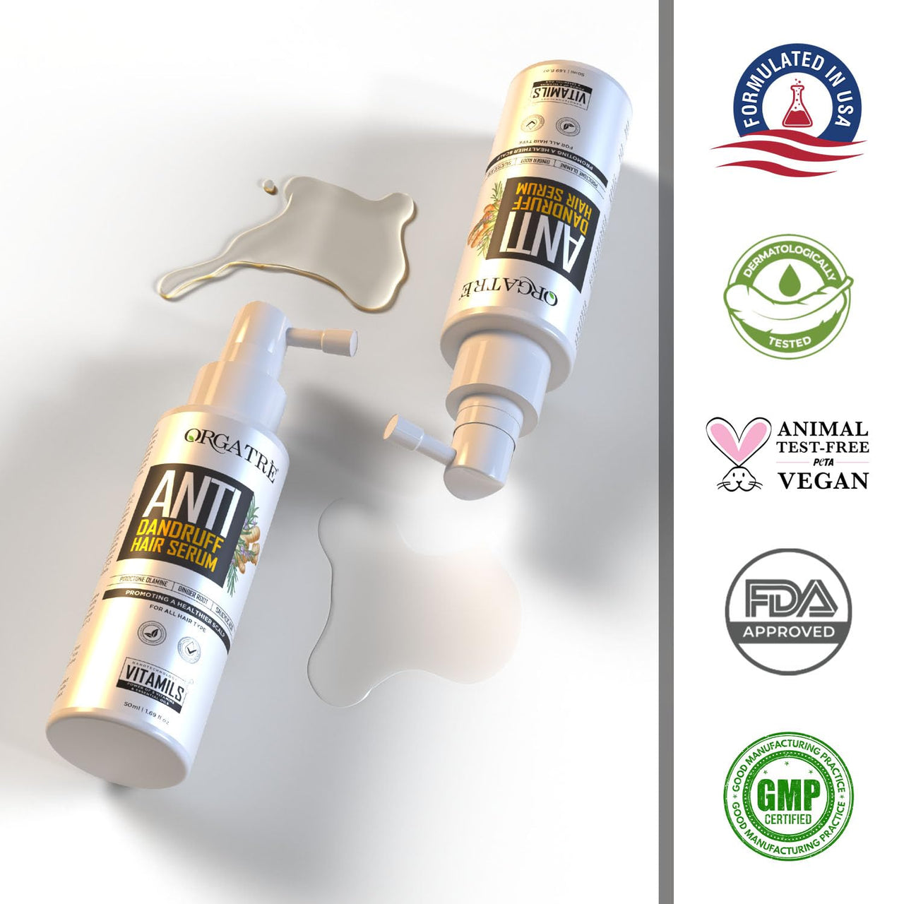 ORGATRE Anti Dandruff Hair Serum | Treatment for Dandruff, Flaky & Dry Scalp | Scalp Serum for Hair Growth & Hair Fall Control | Post Shampoo Hair Serum for Men & Women | 50ml