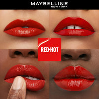 Maybelline Liquid Lipstick, High Shine Gloss, Lasts For 16Hrs, High-Glossy Finish Enriched With Vitamin E & Aloe, SuperStay Vinyl Ink, Red Hot