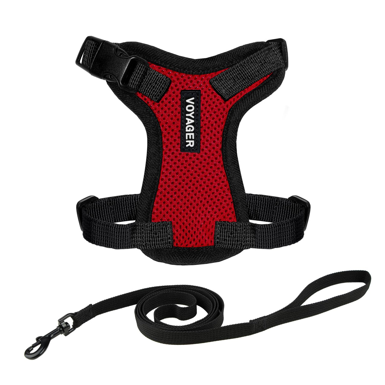 Voyager Step-in Lock Cat Harness w Reflective Cat Leash Combo Set with Neoprene Handle 5ft - Supports Small, Medium and Large Breed Cats by Best Pet Supplies - Red/Black Trim, XXS Harness Leash Set (Red/Black Trim) XXS (Chest: 11.5 - 14" * Fit Cats)
