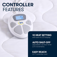 Serta Heated Mattress Pad Twin Size - Electric Mattress Pad, 10 Heat Setting Controller, Auto Shut Off Timer, Deep Elastic Pocket, Up to 17