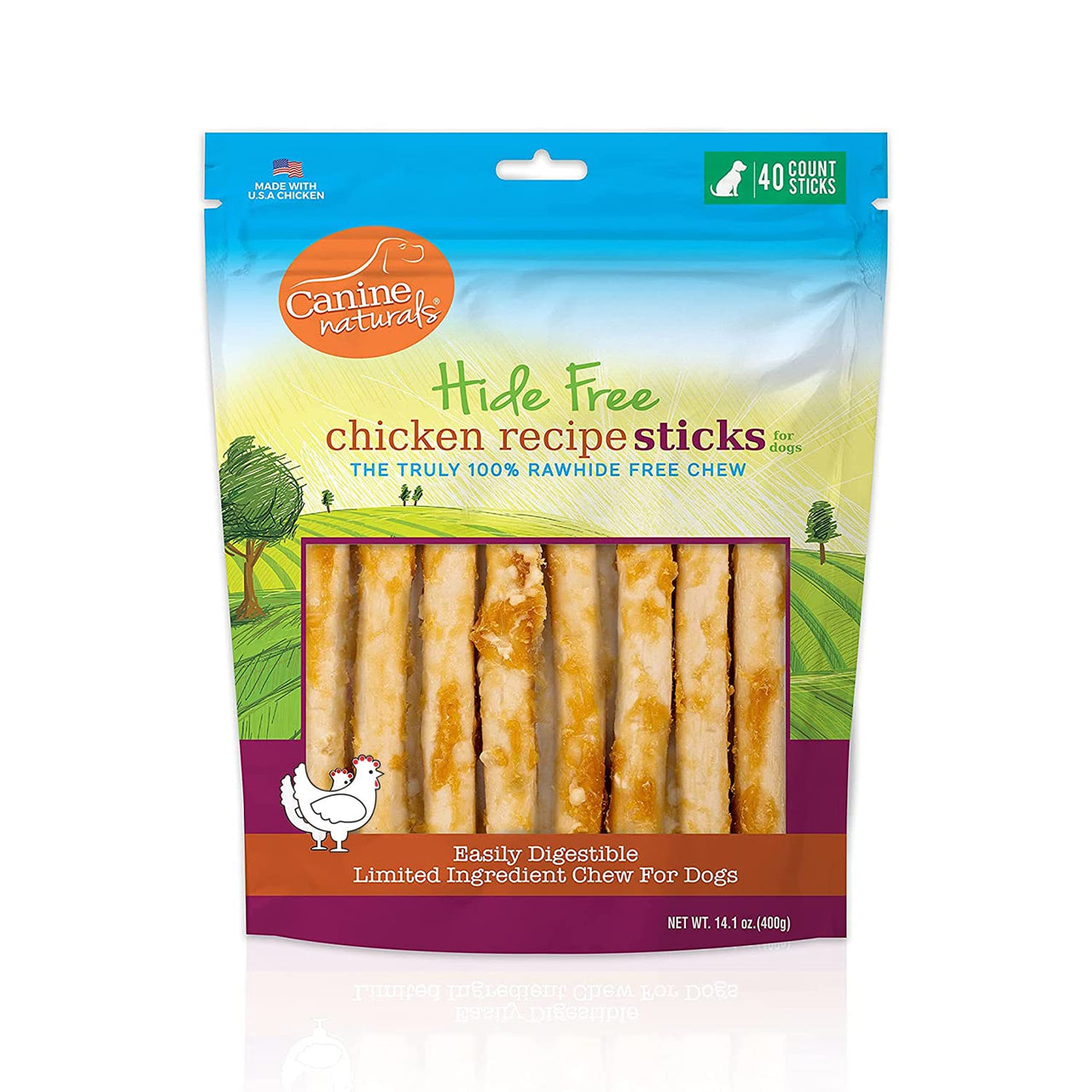 Canine Naturals Chicken Recipe Chew - Rawhide Free Dog Treats - Made From USA Raised Chicken - All-Natural and Easily Digestible - 40 Pack of 5 Inch Stick Chews 1 Count (Pack of 40)
