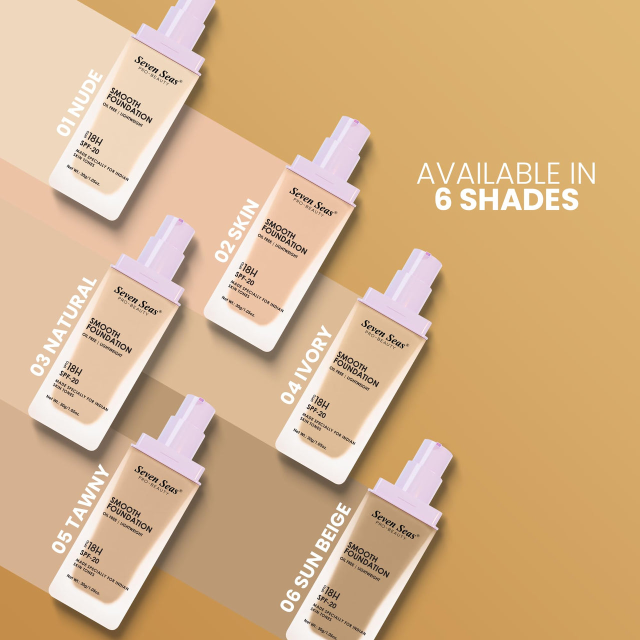 Seven Seas Smooth Foundation | Oil Free | Lightweight | Long Lasting Foundation for Face Makeup | SPF-20 (Natural, 30G)