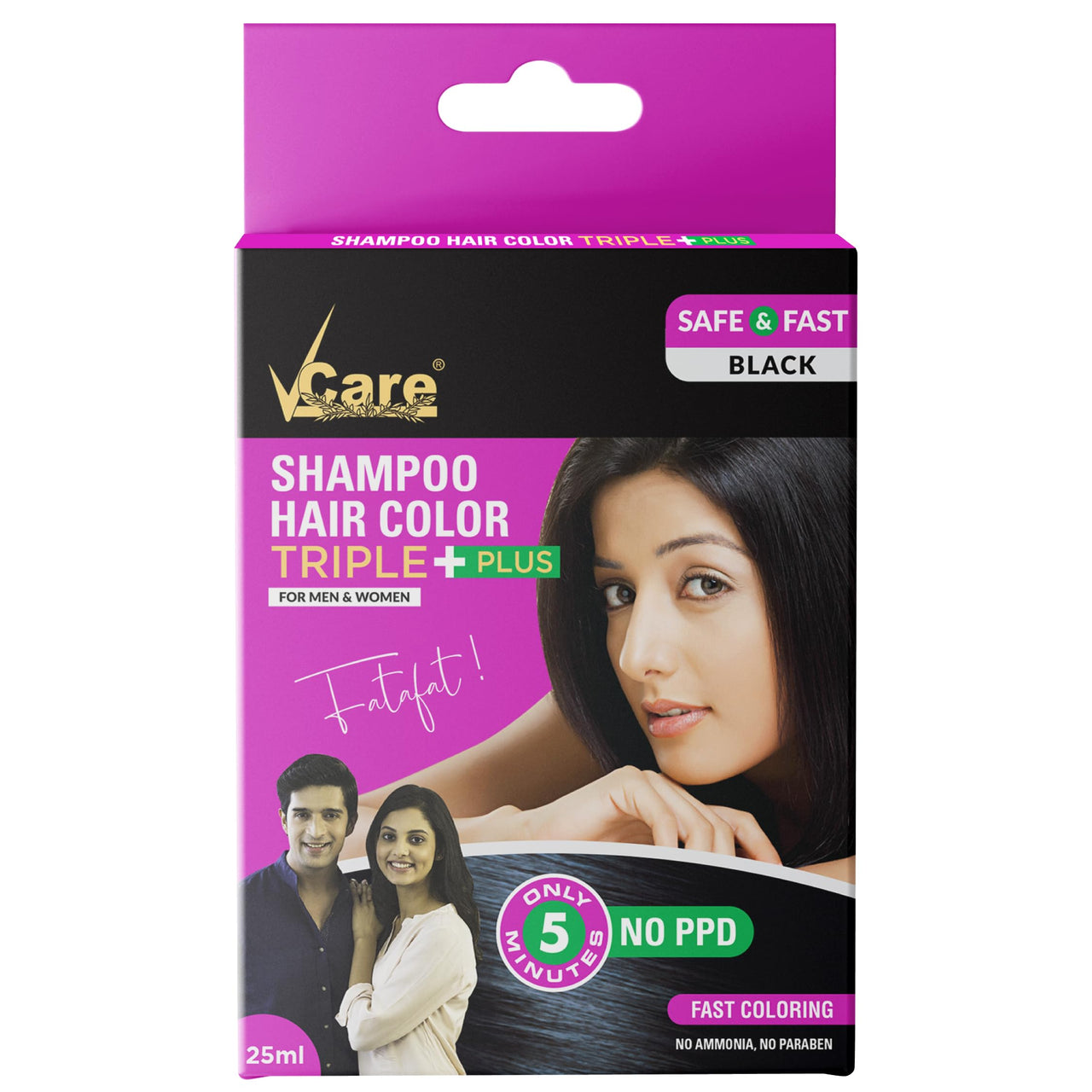 Vcare Shampoo Hair Color, Black, 25ml-Colors and deeply nourishes your hair-Enriched with growth factors & antioxidants, Ammonia-free, Sulphate free (Pack of 2)