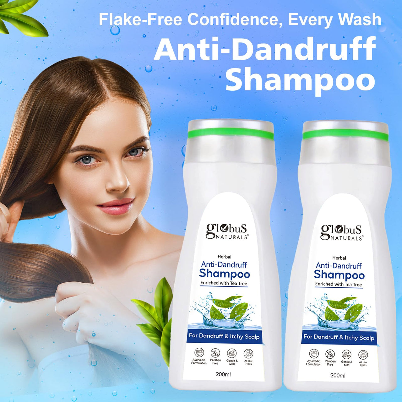 Globus Naturals Anti Dandruff Shampoo, For Dandruff and Itchy Scalp, Suitable For All Hair Types, 200 ml (Pack of 2)