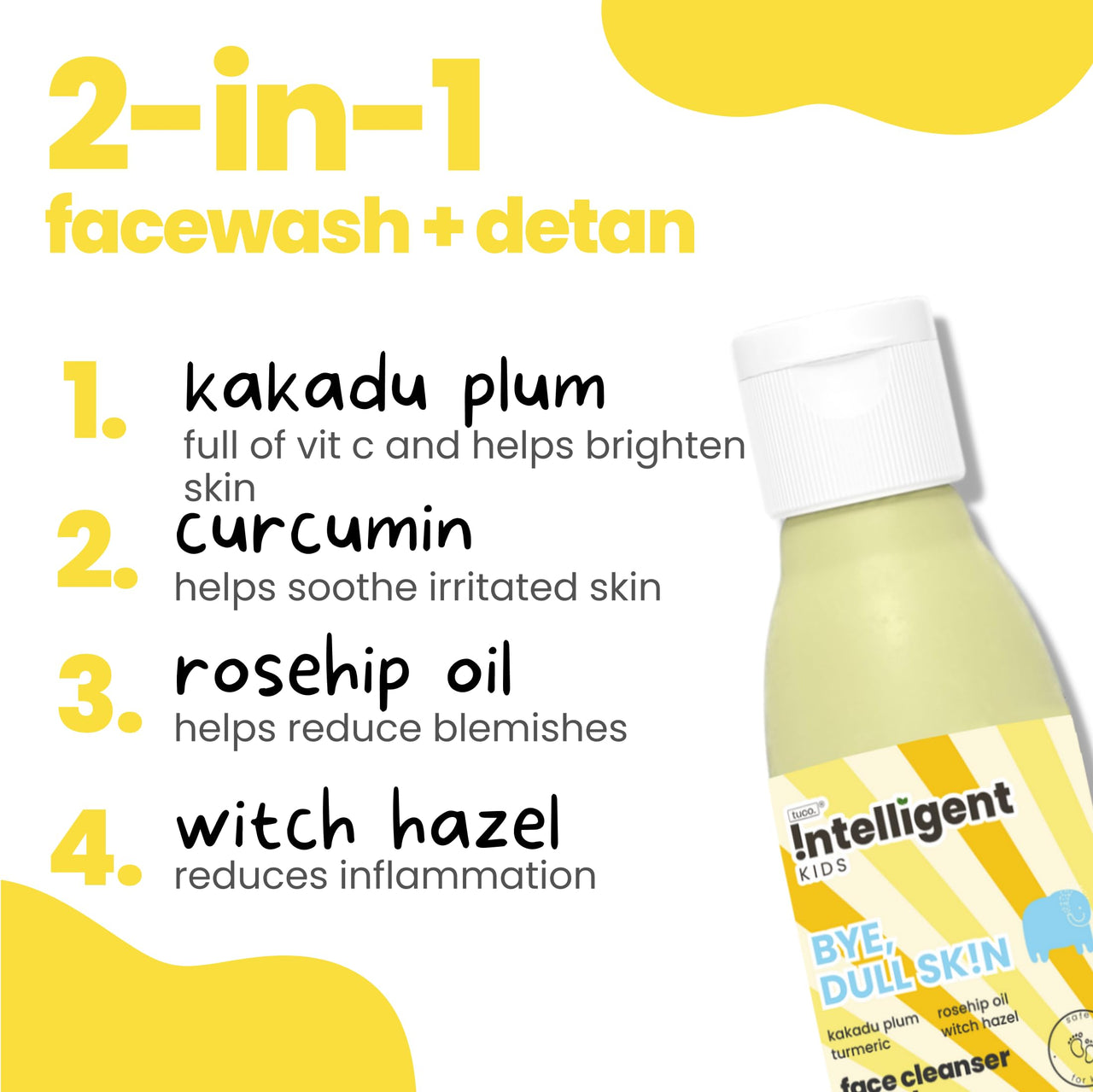 Tuco® Kids Face Wash | Perfect for Dull Skin | Infused with Turmeric, Kakadu Plum, Rosehip Oil, Safflower Oil, Witch Hazel | Ages 2-5, 4-10, 10-15, 5-10 Years | Paraben & Sulphate Free |100 ml-Pack of 1