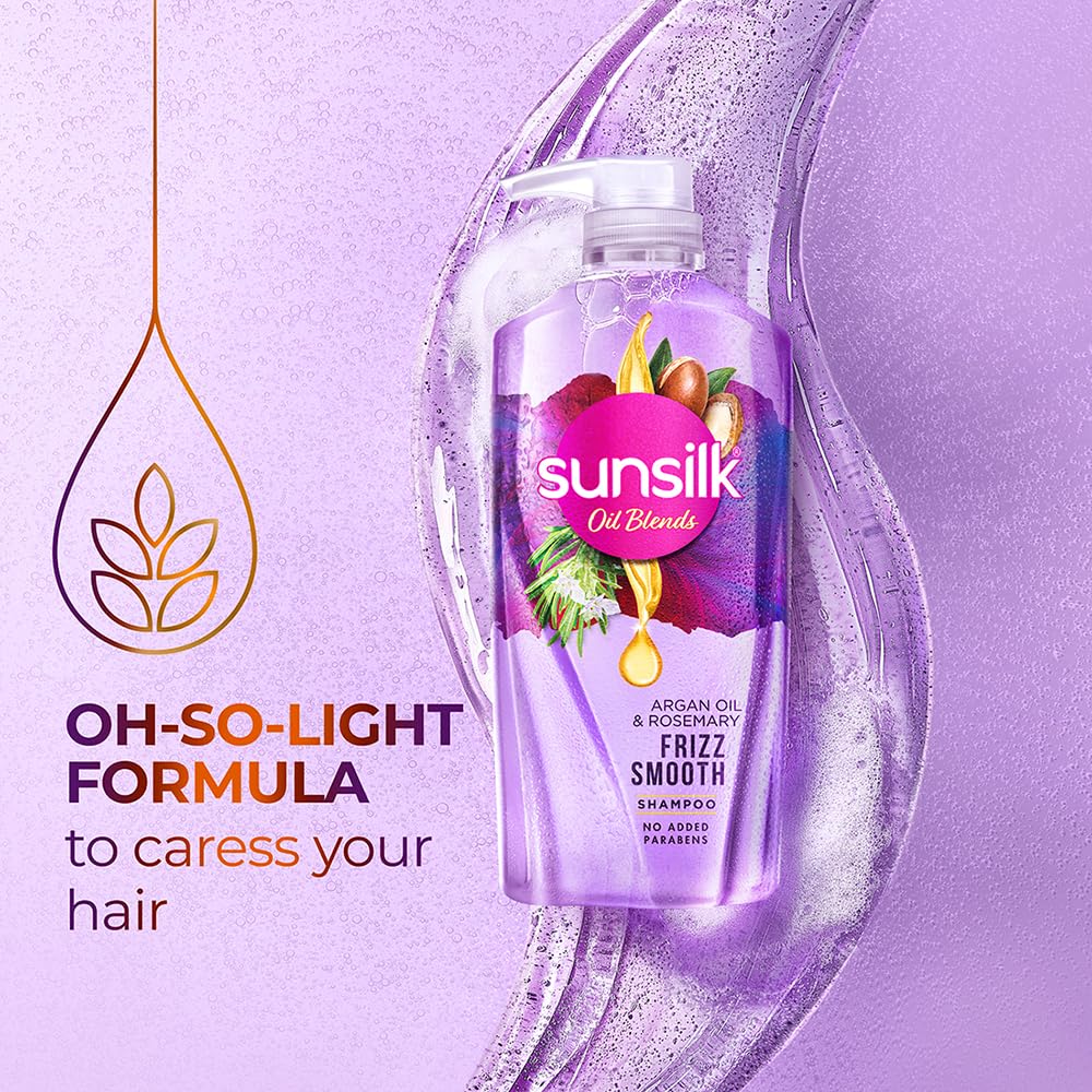 Sunsilk Argan Oil & Rosemary Frizz Smooth Oil Blends Shampoo | for Frizzy Hair | with No Added Parabens | 700 ML