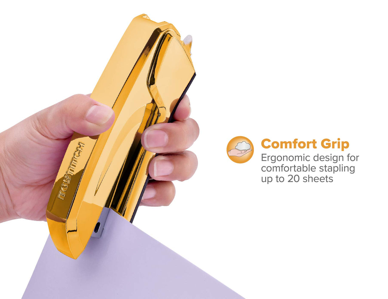 Bostitch Office Ascend 3 in 1 Stapler Integrated Remover & Staple Storage, 420 Staples Included, 20 Sheet Capacity, Lightweight, Gold Chrome