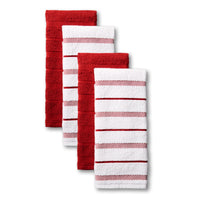 KitchenAid Albany Kitchen Towel 4-Pack Set, Passion Red/White, 16