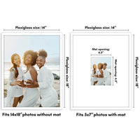 Americanflat 14x18 Picture Frame in White - Use as 5x7 Picture Frame with Mat or 14x18 Frame Without Mat - Thin Border Photo Frame with Plexiglass Cover - Vertical or Horizontal Wall Display