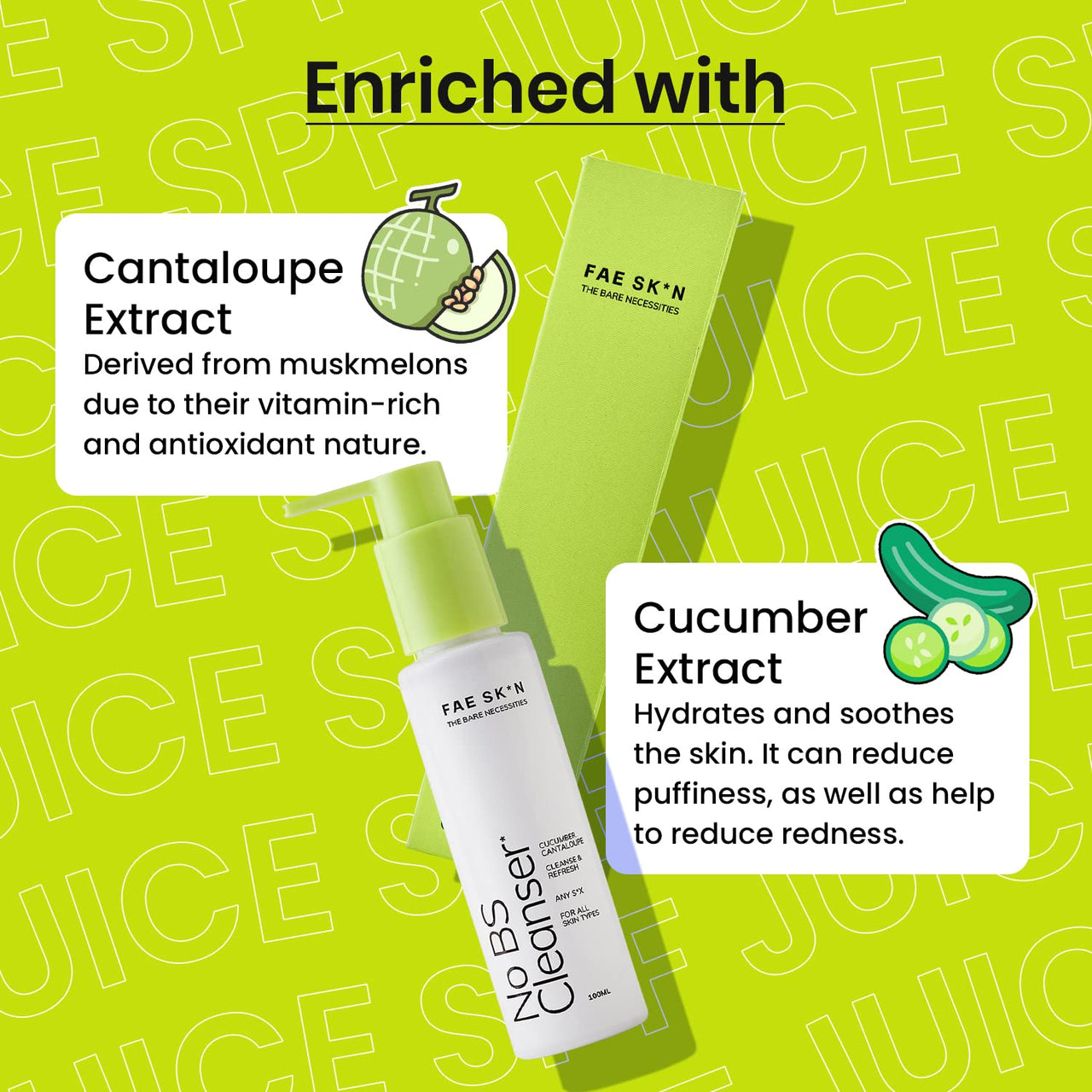 FAE Beauty Gentle Face Cleanser With Cucumber & Cantaloupe Extract | Does Not Strip Natural Oils From Skin | Effectively Removes Dirt & Grime | For All Skin Types | Vegan 100ml