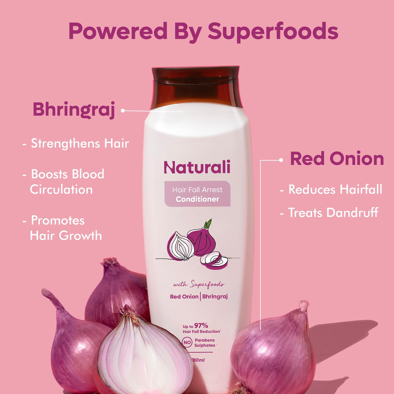 Naturali Conditioner for Hairfall Control for Frizzy Hair | With Onion & Bhringraj | Sulphate Free | No Paraben | Hair Conditioner For Women | 180 ml