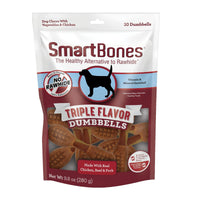 SmartBones Triple Flavor Dumbbells, 10 Count, Rawhide-Free Chews for Dogs, Made with Real Chicken, Beef and Pork 1 Count (Pack of 10)