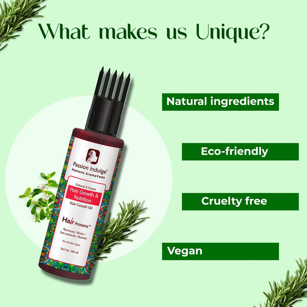 Passion Indulge Rosemary Hair oil for hair growth with Biotin | 100ml Hair Proteiniz | Reduces Hair Fall, Breakage, Promotes Hair growth naturally | Ayurvedic & Natural Hair Oil