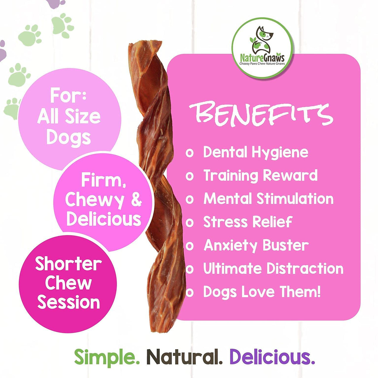 Nature Gnaws - Beef Jerky Springs for Dogs - Premium Natural Beef Gullet Sticks - Simple Single Ingredient Tasty Dog Chew Treats - Rawhide Free 7-8 Inch 6 Count (Pack of 1)