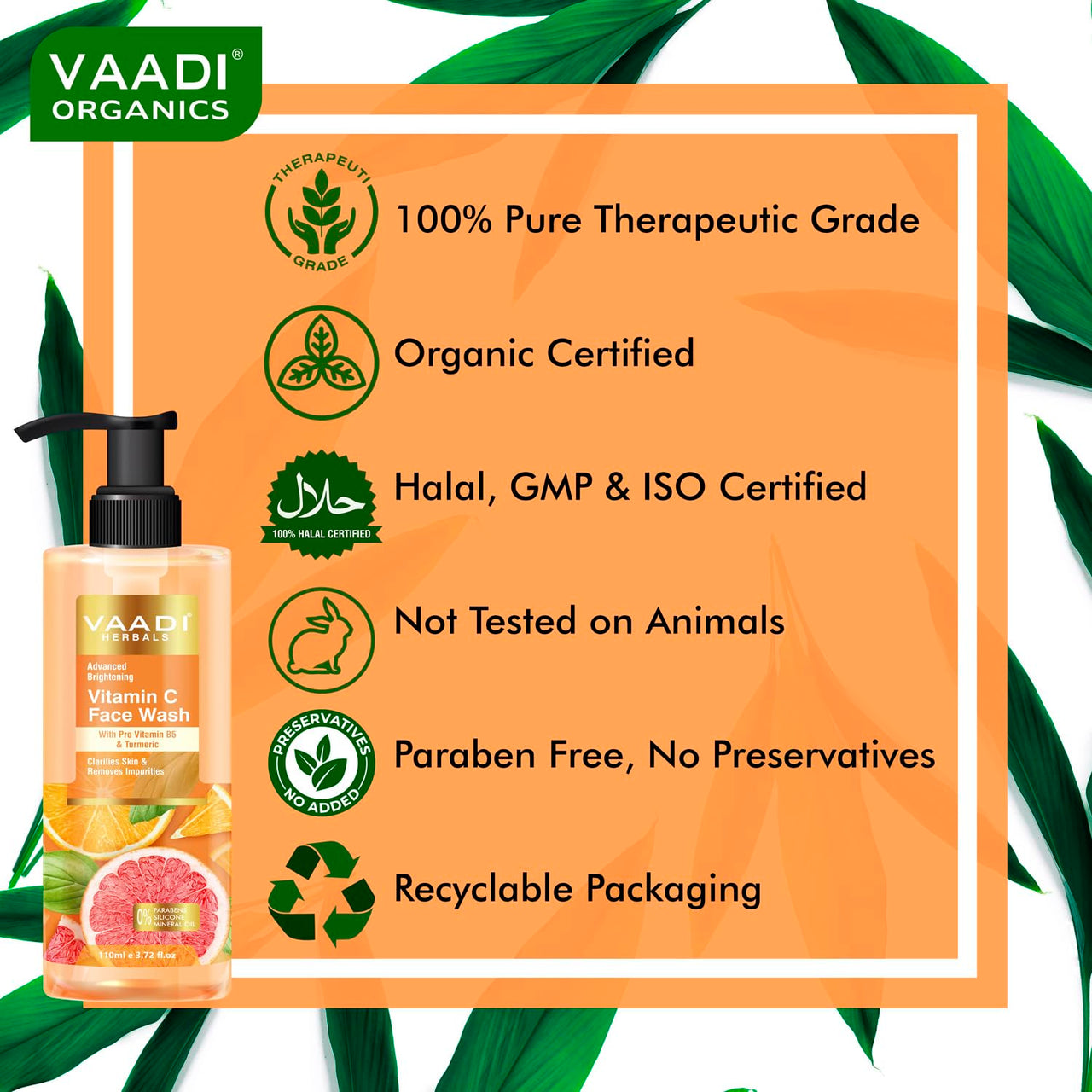 Vaadi Herbals Vitamin C Face Wash With Pro Vitamin B5 & Turmeric 110ml