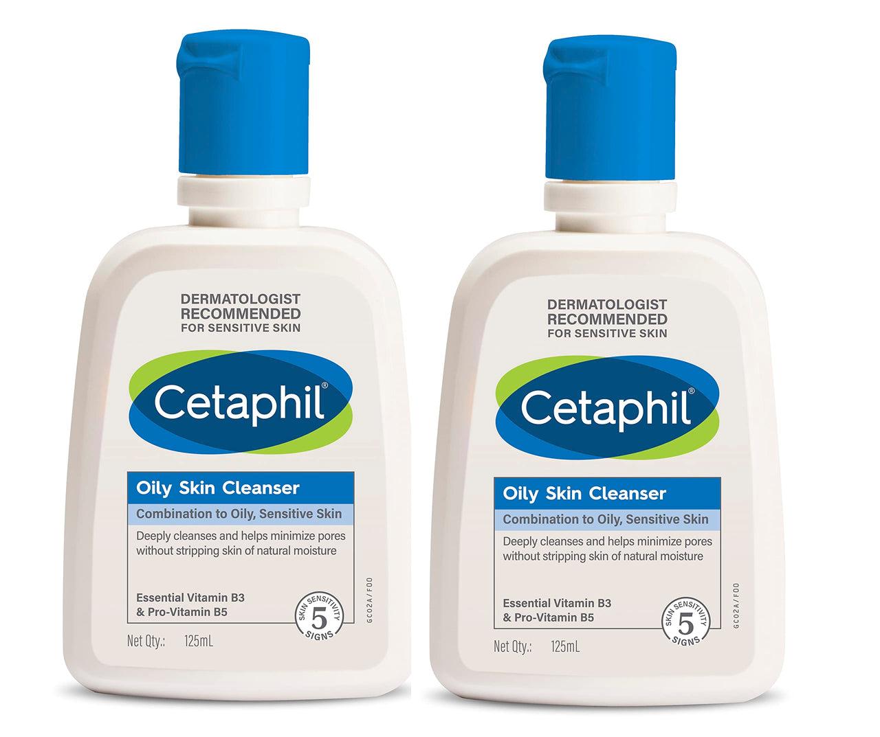 Cetaphil Oily Skin Cleanser, Daily Face Wash for Oily and Acne Prone Skin, Gentle Foaming, 125ml, Pack of 2