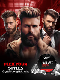 Beardo Stronghold Hair Wax For Men, 100 gm | Crystal Hair Wax with Aloe Vera & Castor Oil | Hair Wax Men | Hair Styling Wax for Glossy Finish & Shine | Strong Hold Hair Wax