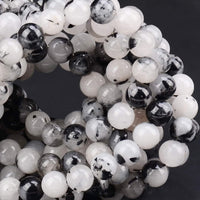 80Pcs Natural Crystal Beads Stone Gemstone Round Loose Energy Healing Beads with Free Crystal Stretch Cord for Jewelry Making (Tourmaline Quartz, 10mm) Tourmaline Quartz