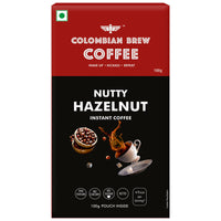 COLOMBIAN BREW COFFEE Hazelnut Instant Coffee Powder, No Sugar Vegan, 100gram, Box
