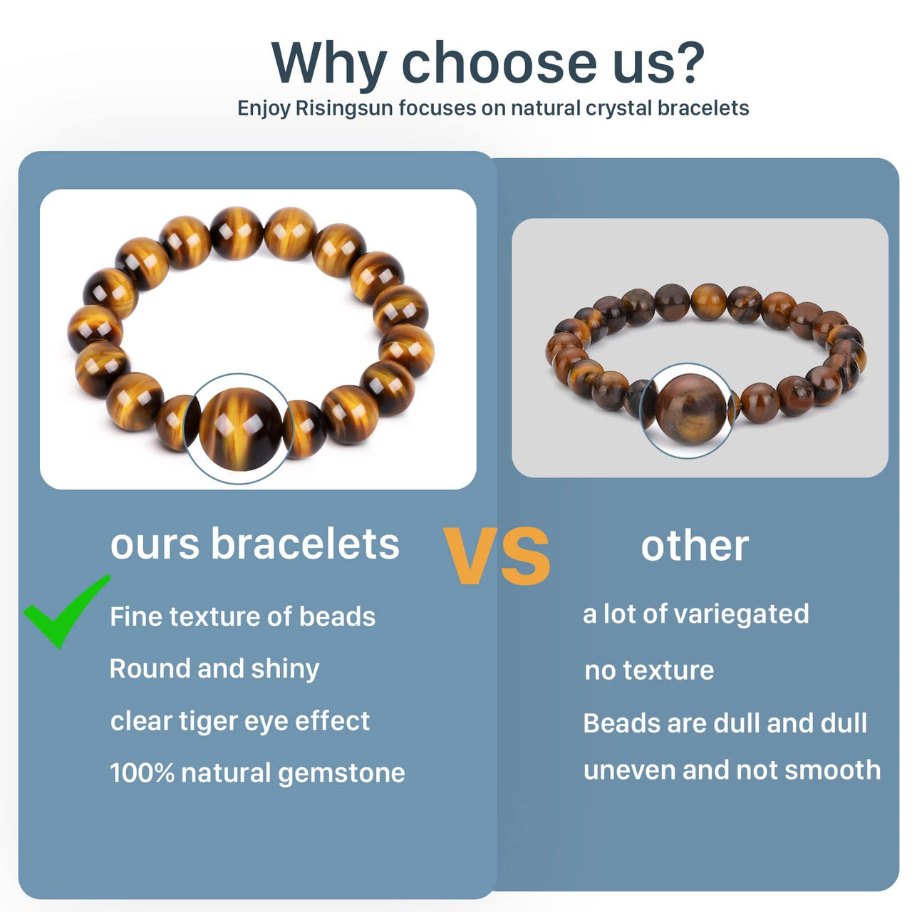 Tiger Eye Bracelet for men women Anti-anxiety, stress relief and confidence Bracelet, Handmade natural stone Crystal bead jewelry Chakra healing Protection bracelets (12MM) 12MM Tiger Eye