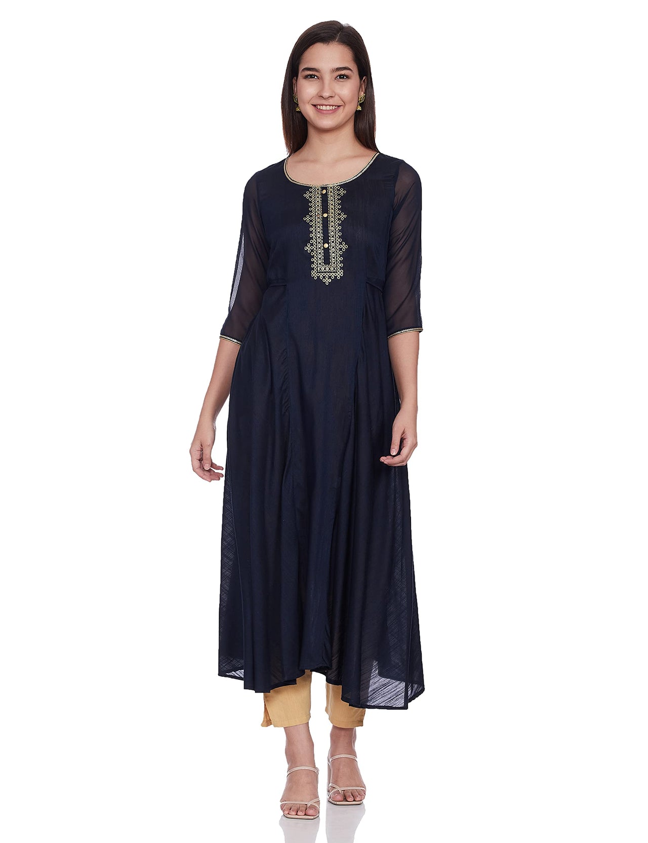 Aurelia Women's  Rayon Regular Kurta Blue M