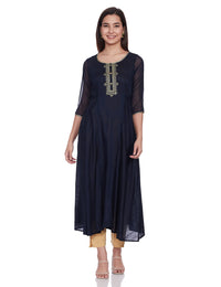 Aurelia Women's  Rayon Regular Kurta Blue M