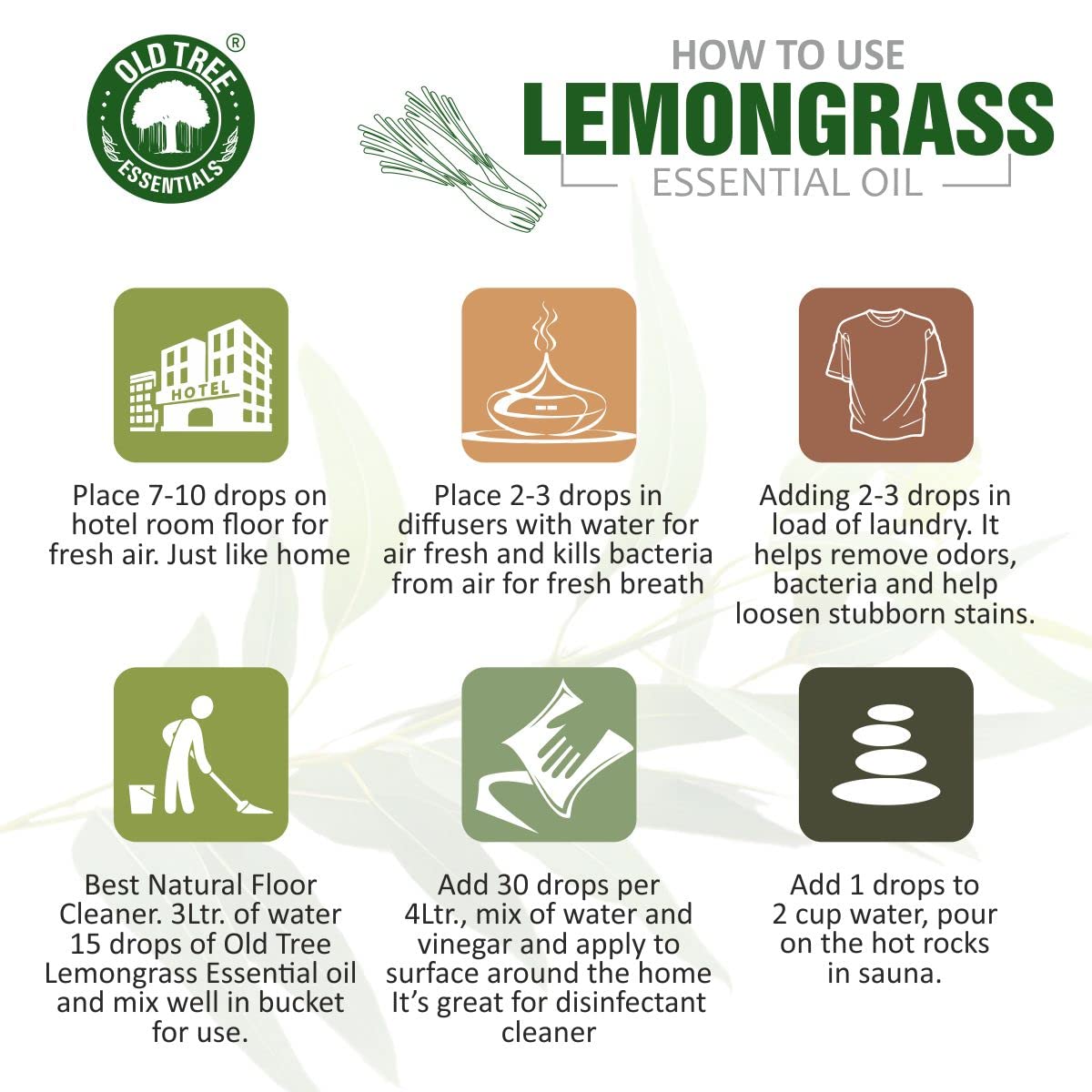 Old Tree Lemongrass Essential Oil (15ml) - for Skin, Hair Care, Insect Repellant, Home Fragrance and Aromatherapy - Pure and Natural Undiluted Oil with Glass Dropper