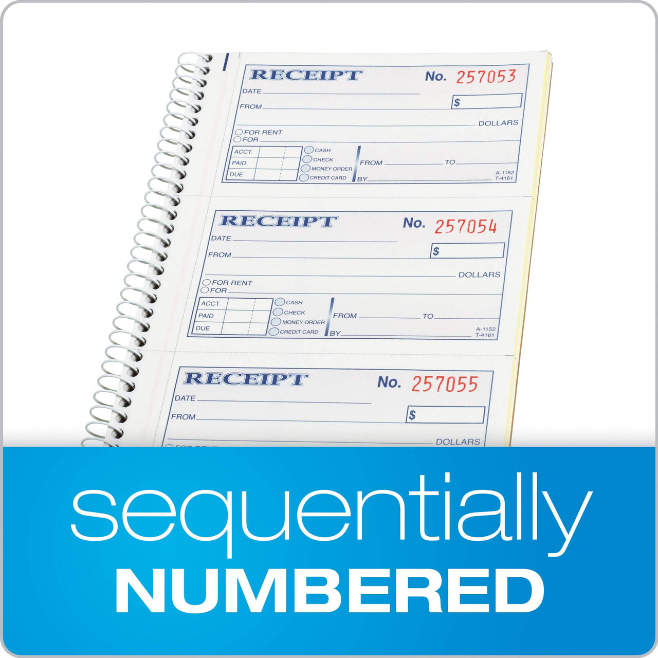 Adams Money and Rent Receipt Book, 2-Part Carbonless, 5-1/4" x 11", Spiral Bound, 200 Sets per Book, 4 Receipts per Page (SC1152) Smaller pack