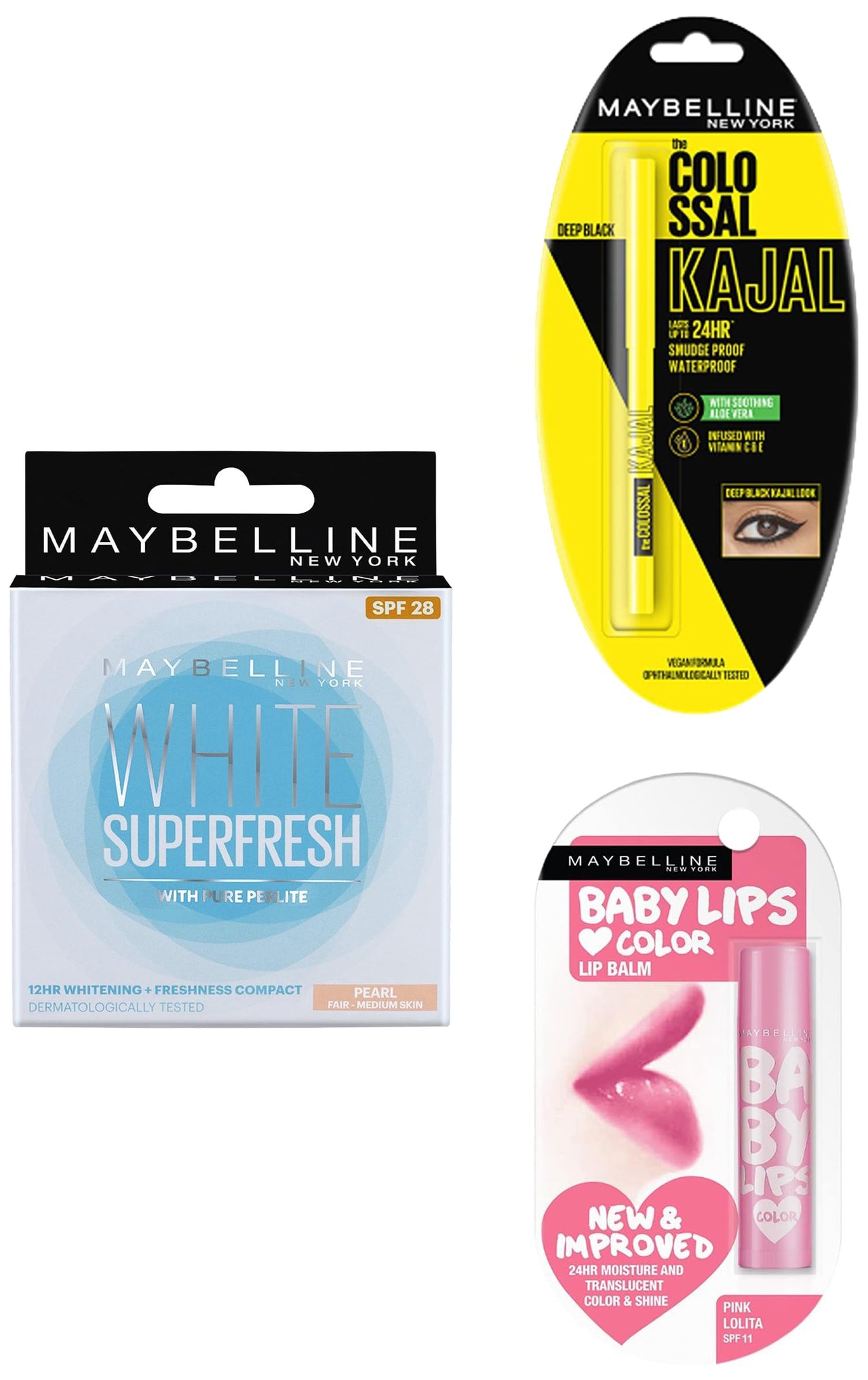 Maybelline New York Colossal Kajal, Black, 0.35g & New York Baby Lips Natural Finish Lip Balm, Pink Lolita, 4g