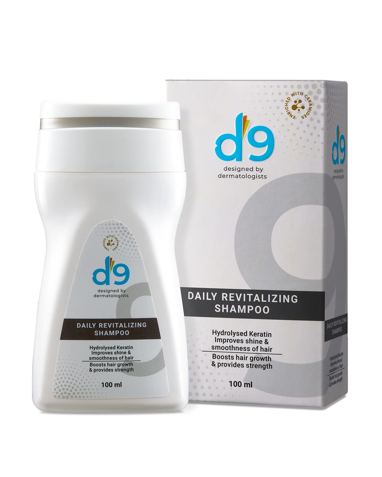 D9 Daily Revitalizing Shampoo|With Keratin + Ceramide| Damage Repair Strong Long Hair & Hair Fall Control|Smoother, Softer, Frizz Free |Repairs Dry, Heat & Chemically Treated Hair's|Designed by Dermatologists | Men & Women-100ml