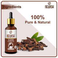 Newish Clove Oil 100% Pure & Natural, Undiluted, Best use Clove oil for Theeth Pain, Skin, Hair, Pimples, Acne, T Zone & Underarm - High Potency Premium Essential Clove Oil 30 ml