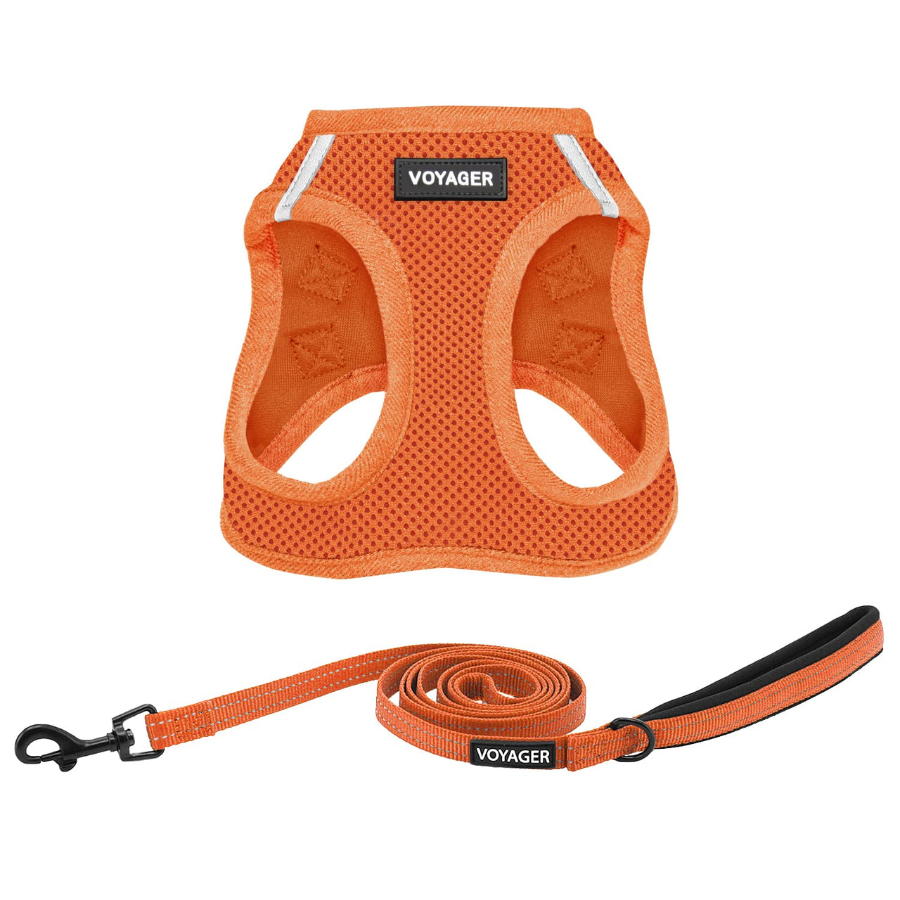 Voyager Step-in Air All Weather Mesh Harness and Reflective Dog 5 ft Leash Combo with Neoprene Handle, for Small, Medium and Large Breed Puppies by Best Pet Supplies - Harness Leash Set (Orange), L