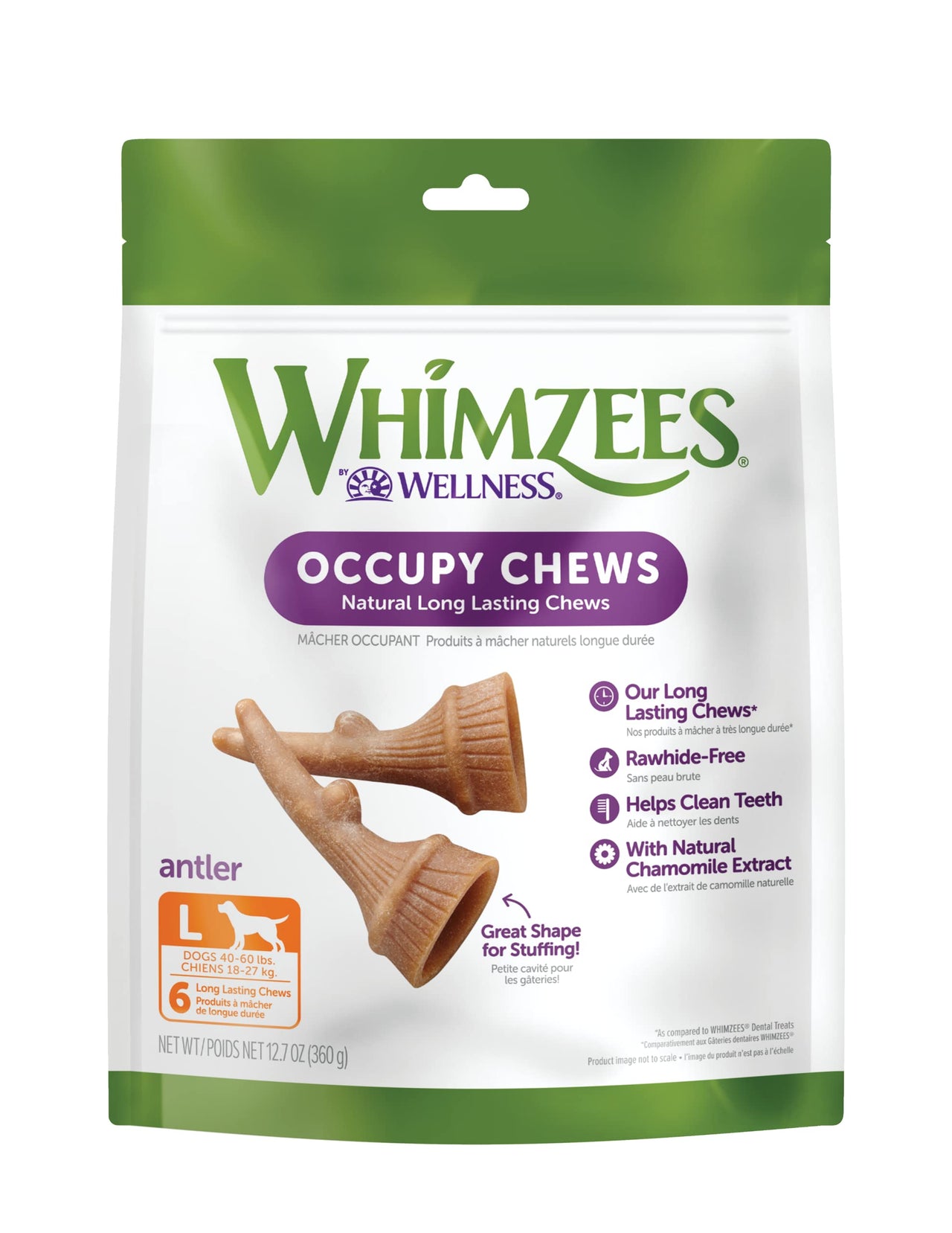 WHIMZEES by Wellness Occupy Antler Natural Dental Chews for Dogs, Long Lasting Treats, Grain-Free, Freshens Breath, Large Breed, 6 count