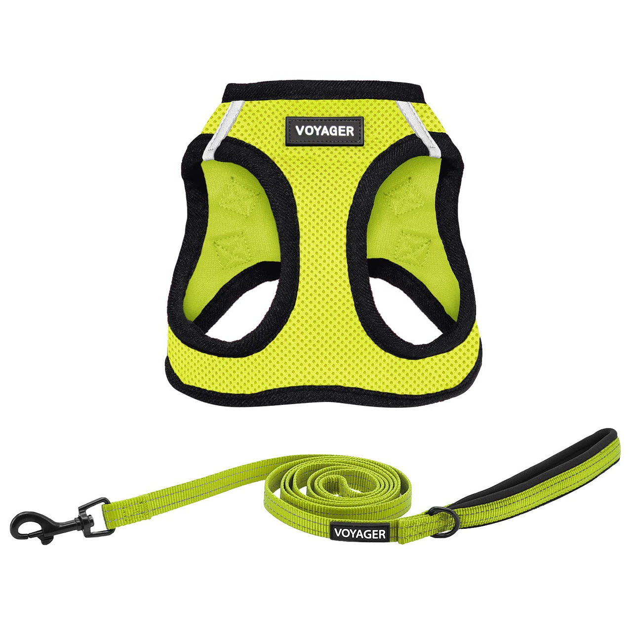 Voyager Step-in Air All Weather Mesh Harness and Reflective Dog 5 ft Leash Combo with Neoprene Handle, for Small, Medium and Large Breed Puppies by Best Pet Supplies - Green, XX-Small XXS (Chest: 11.5 - 13" * Fit Cats) Leash Harness Set (Lime)