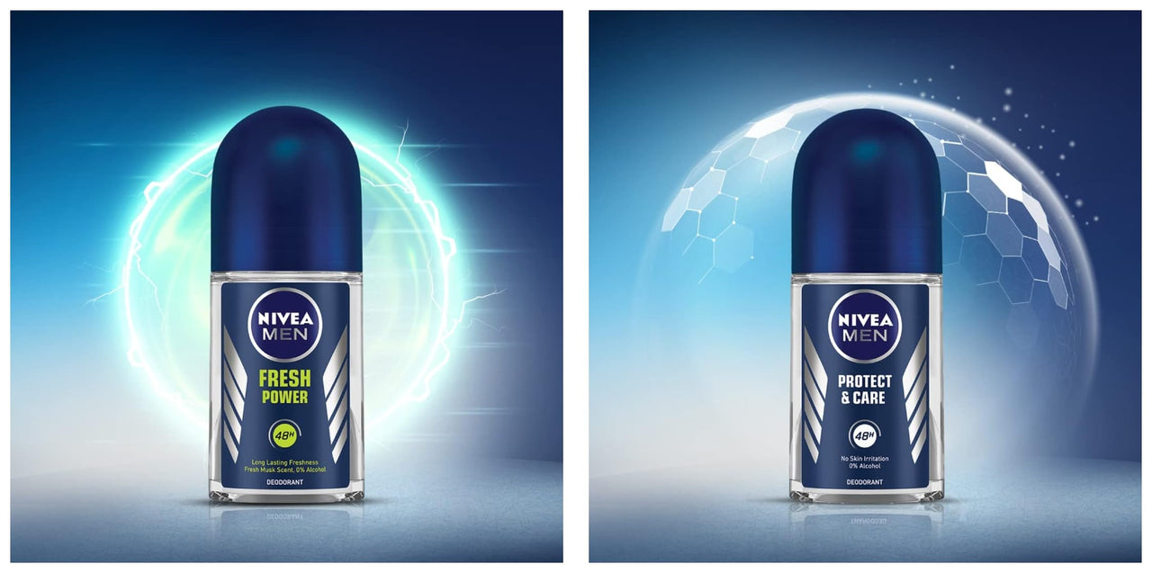 NIVEA Men Deodorant Roll On, Fresh Power, 50ml & NIVEA Men Deodorant Roll On, Protect & Care, 50ml