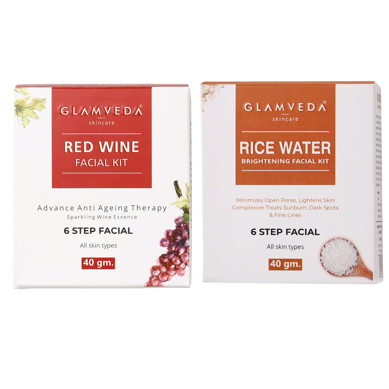 Glamveda Red Wine Advance Anti Ageing And Rice Water Brightening Facial Kit | 80 gm