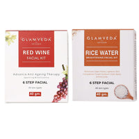 Glamveda Red Wine Advance Anti Ageing And Rice Water Brightening Facial Kit | 80 gm