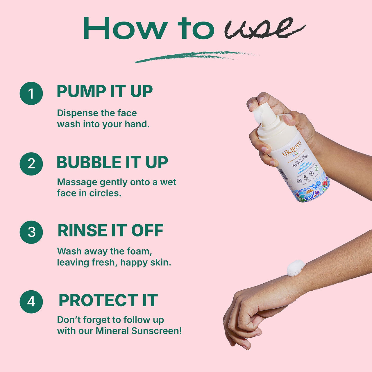 Tikitoro Kids Refreshing face wash| Pediatrician Approved | 100% Vegan with Saffron, Watermelon and Marshmallow Root | Cleanses, Purifies & Moisturises Skin | No Parabens & Sulphates (100 ml)