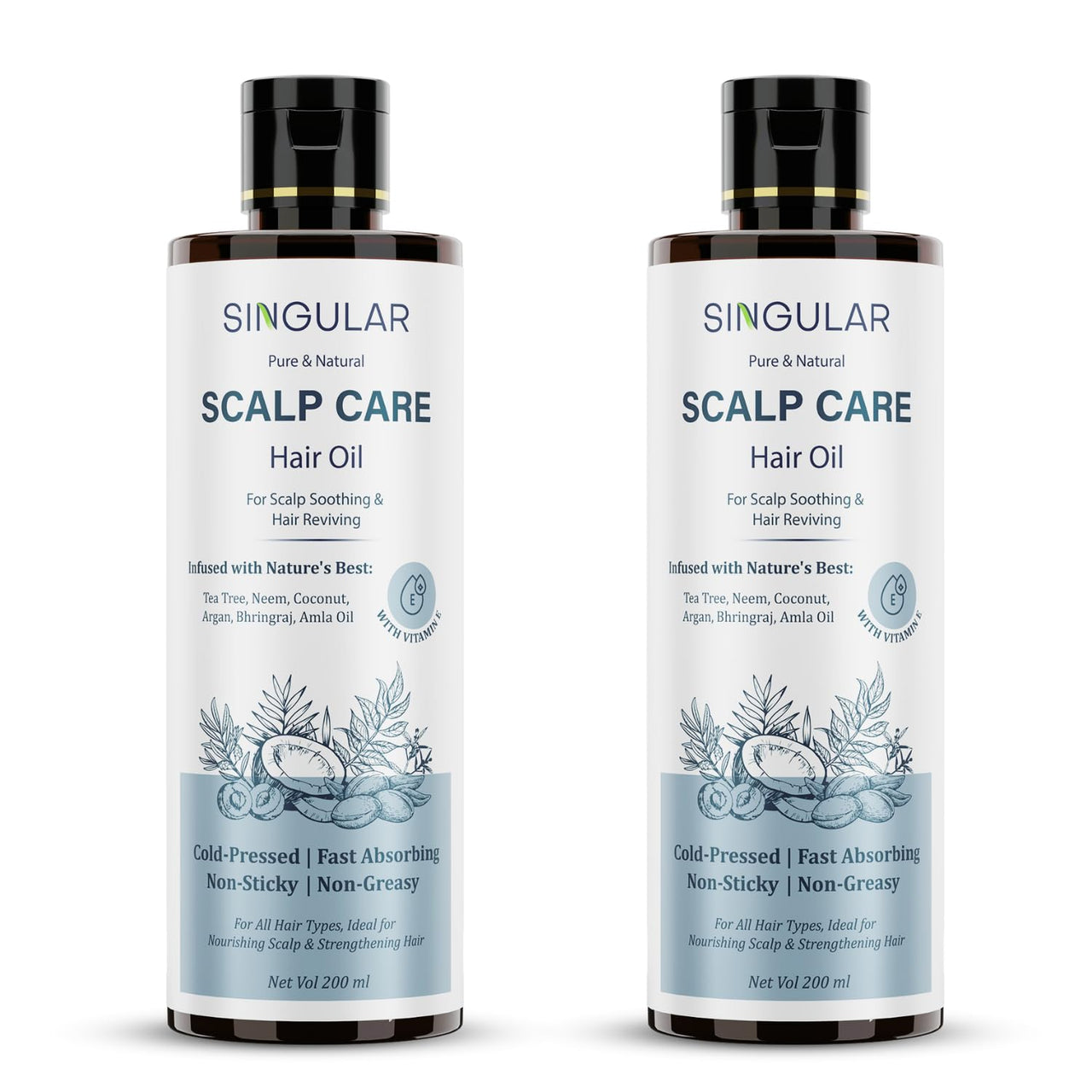 Singular Scalp Care Hair Oil for Scalp Soothing & Hair Reviving | Pure & Natural Cold Pressed Oil Infused with Nature's Best Tea Tree, Neem, Coconut, Argan, Bhringraj, Amla Oil with Vitamin E | Ideal for Nourishing Scalp & Strengthening Hair | 400 ml