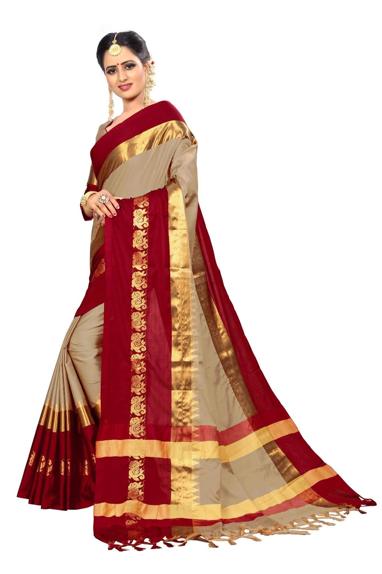 PAREVDEE Women's  Dobby Cotton Saree With Blouse Piece