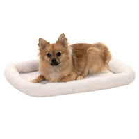 Furhaven Dog Bed for Small Dogs & Indoor Cats, 100% Washable, Sized to Fit Crates - Sherpa Fleece Bolster Crate Pad - Cream, Small Sherpa Fleece (Cream)